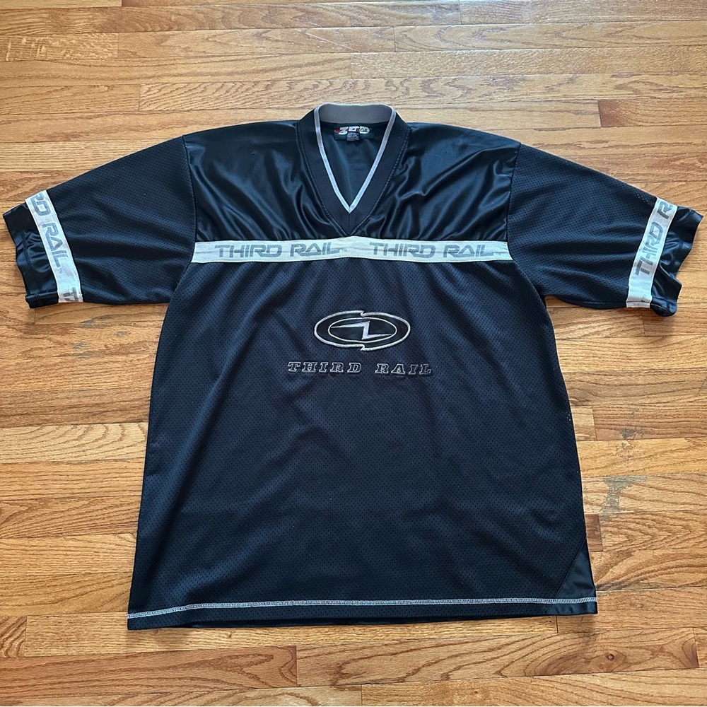 Vintage Third Rail Black/Gray Mesh Short Sleeve V-Neck Jersey Size XLarge